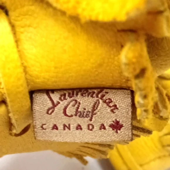 Laurentian Chief Fringed Moose Hide Leather Earthing Moccasins Tan Beaded Size 5 - Picture 11 of 11